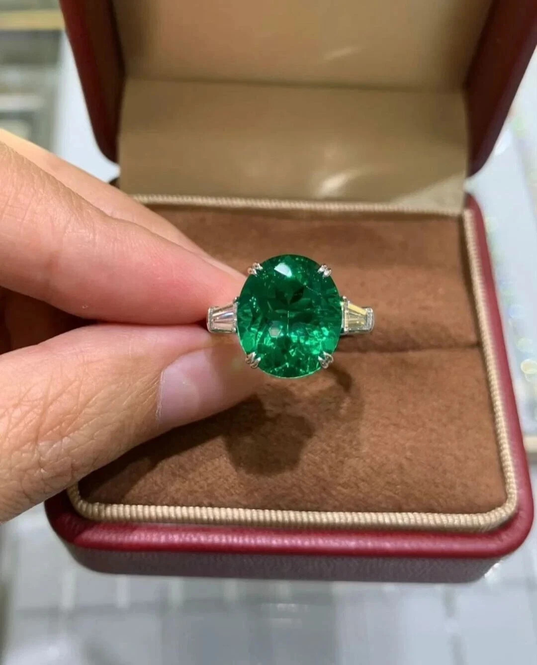 3.50 Ct Oval Cut Natural Emerald & Diamond Wedding Ring 14K White Gold Sz 8