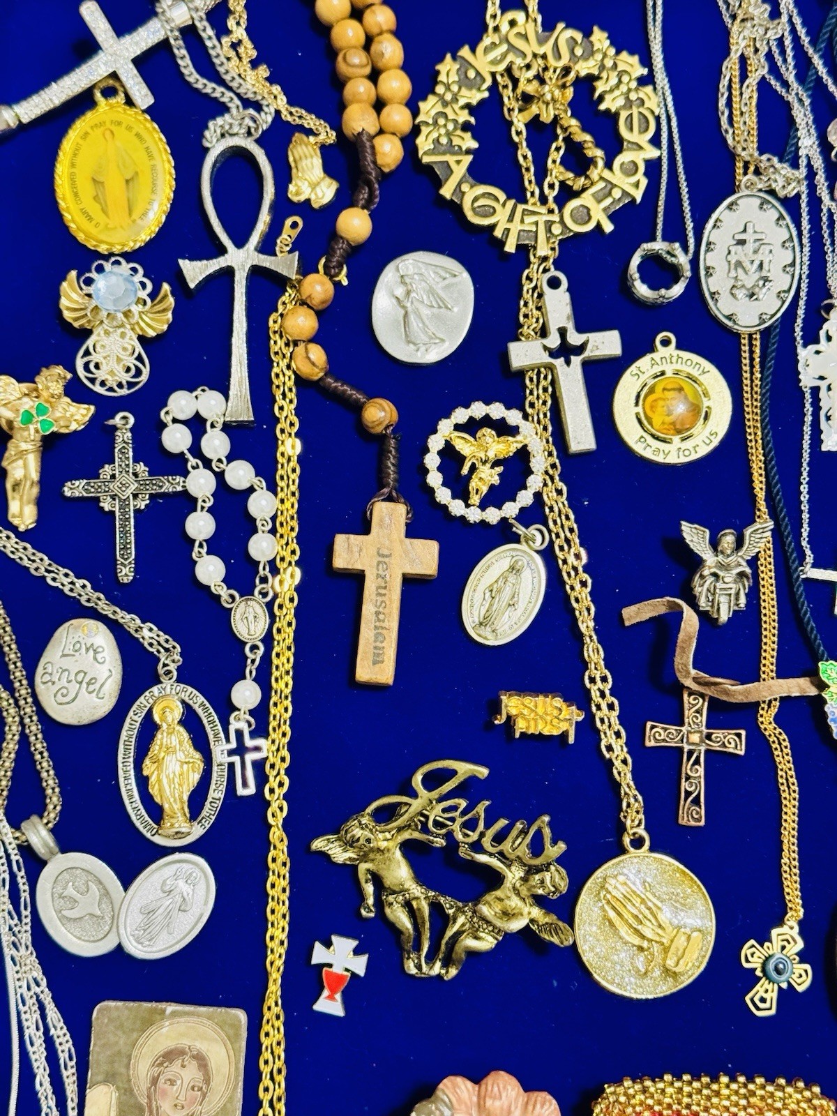 Vintage Modern Religious Cross Necklace Jewelry Lot 115+ Italy Germany Bethlehem