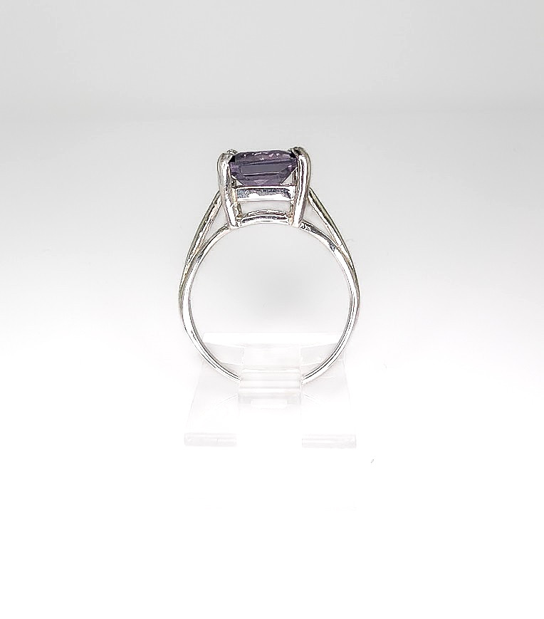 Created Alexandrite Emerald Cut Sterling Silver Solitaire Ring