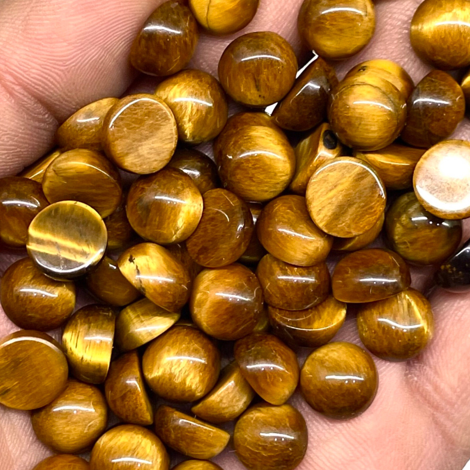 42 Pcs Natural Tiger Eye 10mm Round Cabochon Wholesale Loose Gemstones Lot