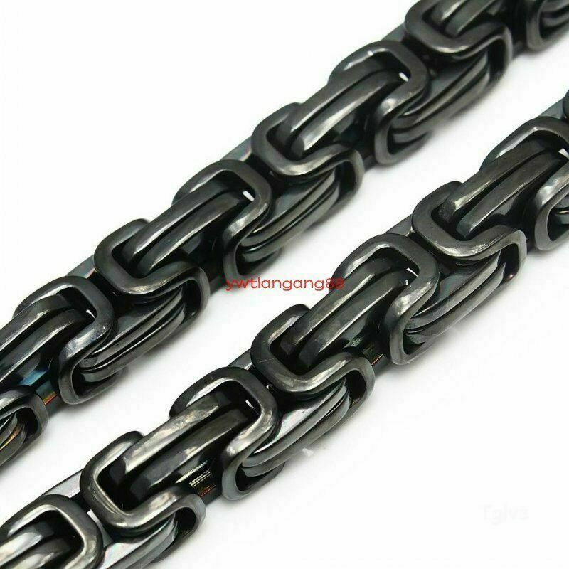 8″-40″ Heavy Hotsale Black 316L Stainless Steel MenS Byzantine Chain Necklace