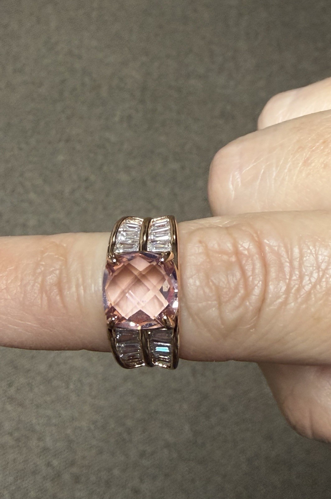 Bomb Party Big Boss Energy RG76996 Lab Peach Morganite Ring Rose Gold Plt Sz 8