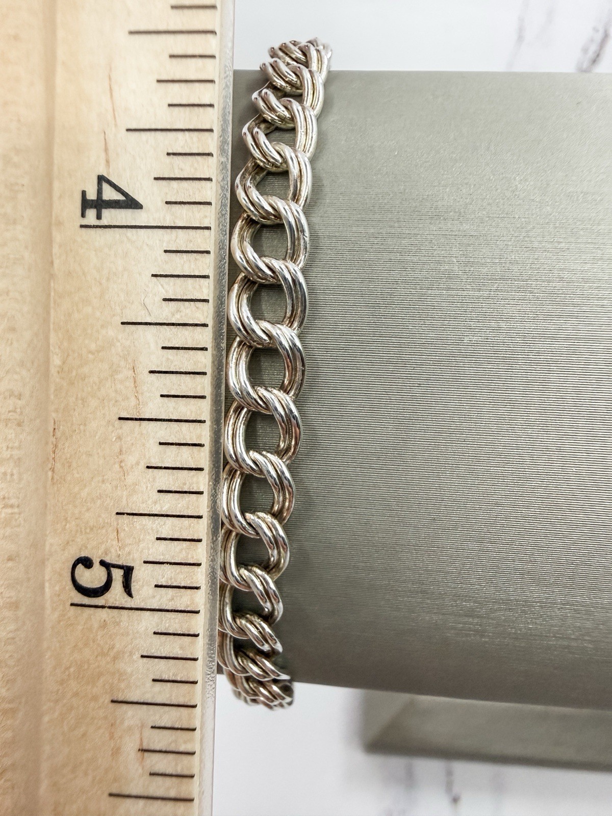925 Italian Sterling Silver Double Curb Link Chain Bracelet 7” 5.5mm 6.85g Gift