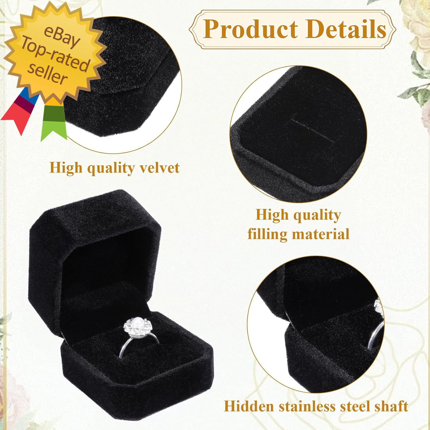 36 Pcs Black Velvet Ring Boxes Bulk, 2.13 X 1.97 X 1.54 Inch Rings Case Earring