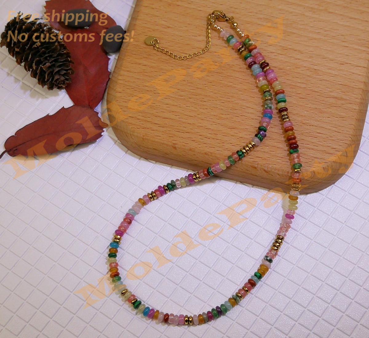 40cm Colorful Mixed Gemstone Rondelle Beaded Choker Boho Rainbow Necklace Gift
