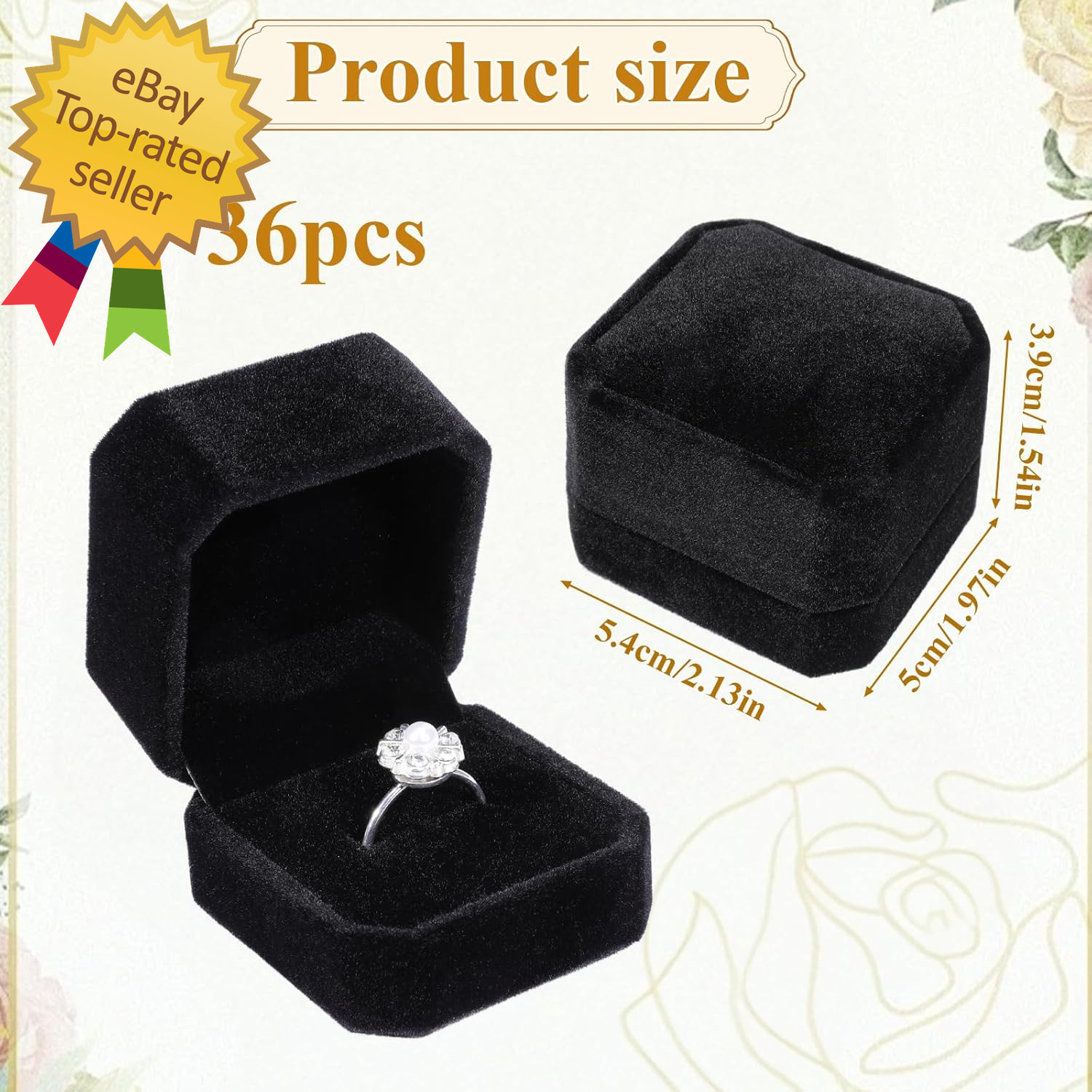 36 Pcs Black Velvet Ring Boxes Bulk, 2.13 X 1.97 X 1.54 Inch Rings Case Earring