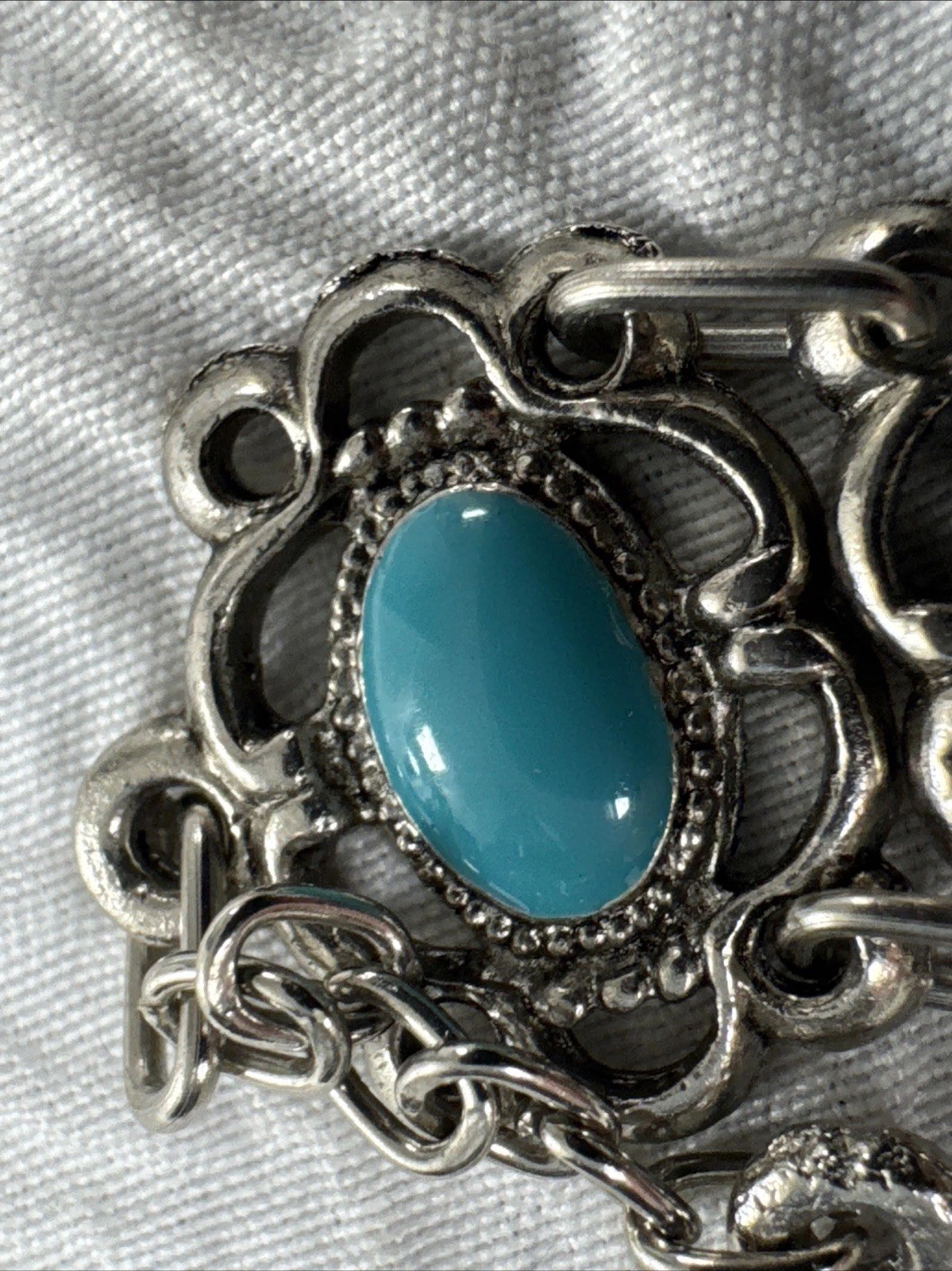 Vintage 1960’s Souvenir De Maroc Bracelet Morocco Hamsa Turquoise Stones 7”