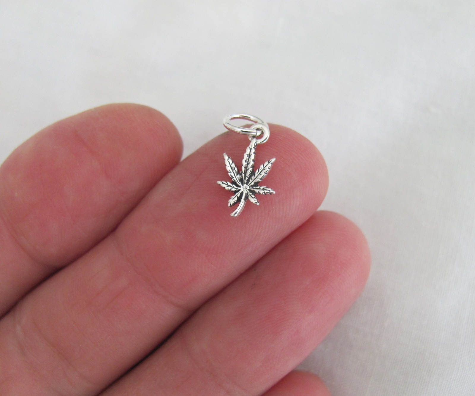Very small Sterling Silver marijuana leaf mini tiny charm