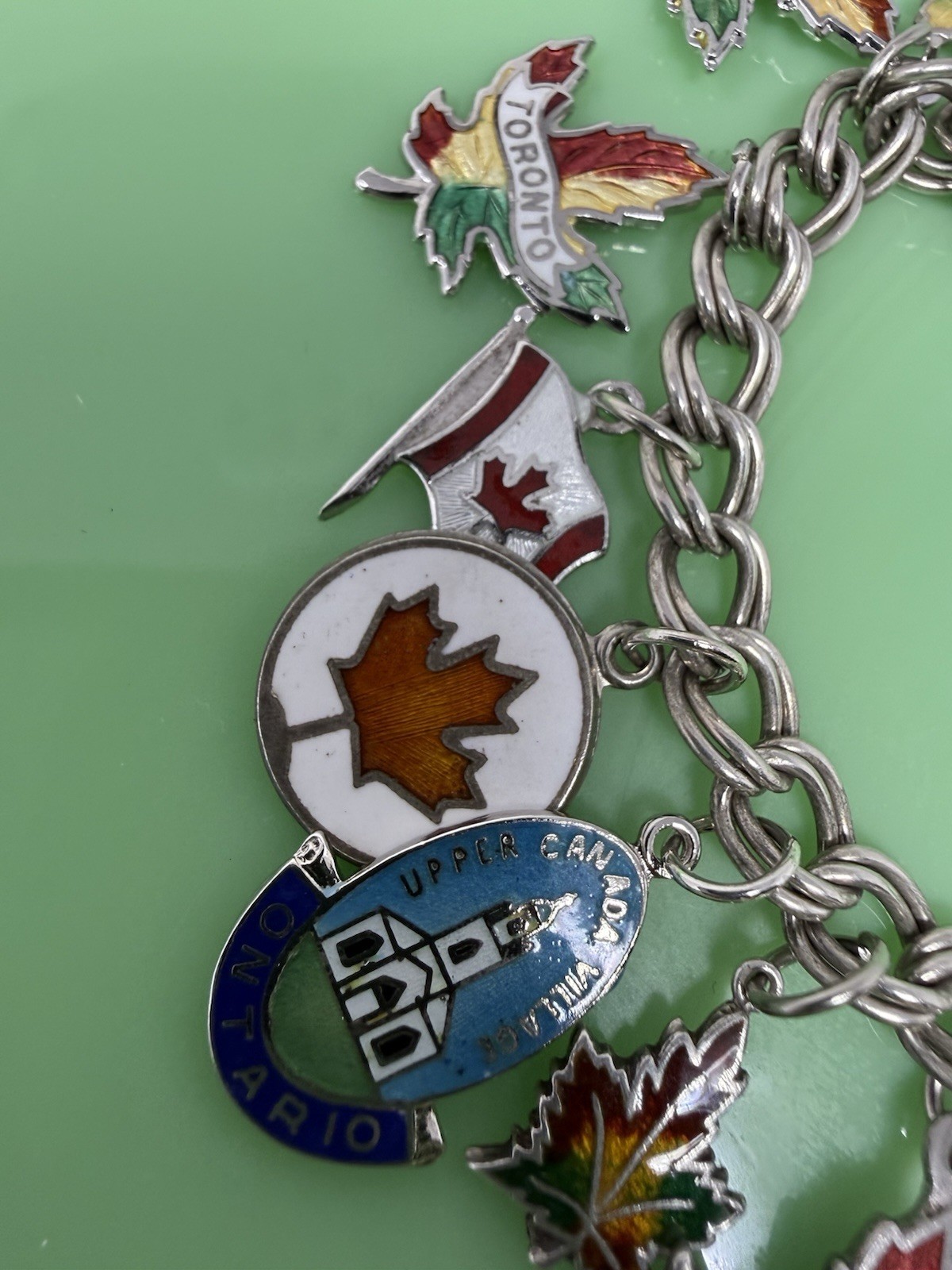 Vintage Sterling Silver Enamel Canada Travel Maple Multi Charm Bracelet 43g