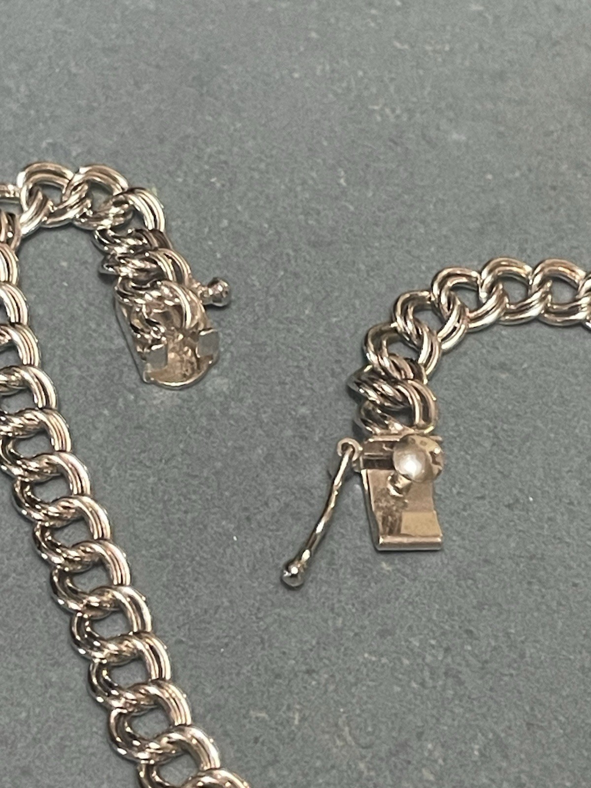 Vtg Sterling Silver Double Curb Charm Bracelet 7.25″- Box Clasp-Estate Find!￼