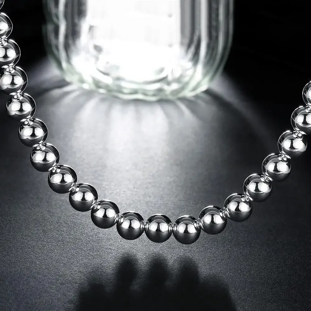 10MM Smooth Beads chain 925 Sterling Silver Necklaces for Women wedding Gift