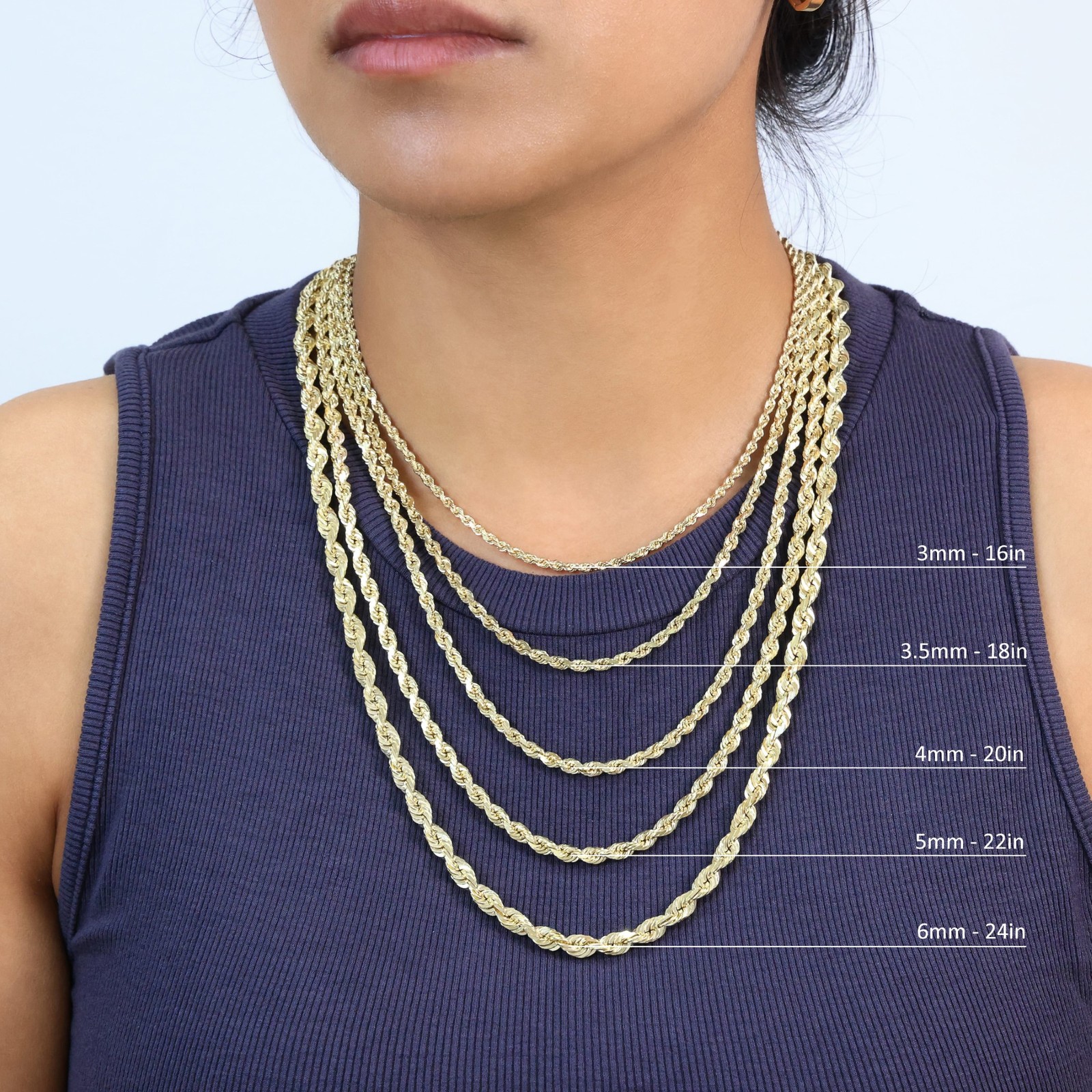 14K Yellow Gold 1mm-10mm Diamond Cut Rope Chain Necklace Mens Women 16″- 30″