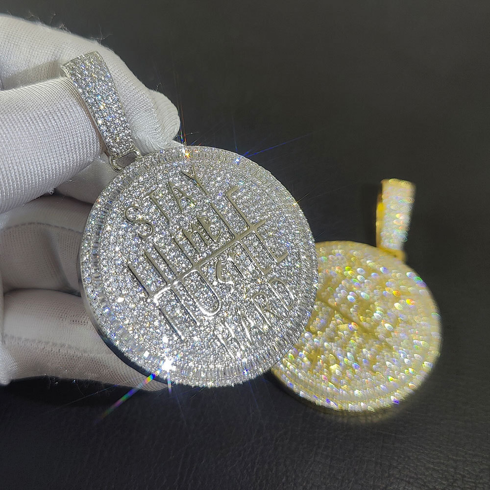 Hip Hop Big Round Letter Pendant Necklace Bling Full Zircon Real Gold Plated