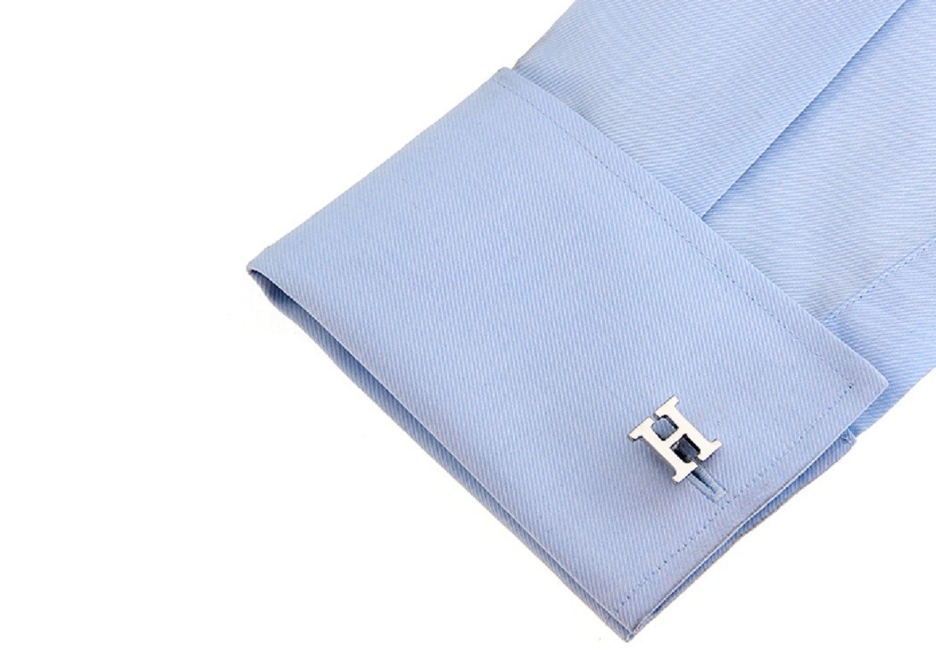 Letter H Pair of Cufflinks Wedding Groom Dad Fancy Gift Box & Polishing Cloth