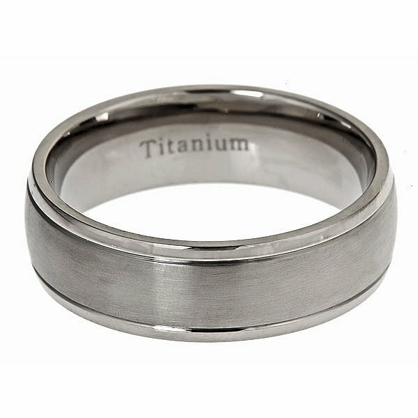 5mm or 7mm Brushed Polished Grooved Edges Titanium Wedding Band Comfort Fit Ring