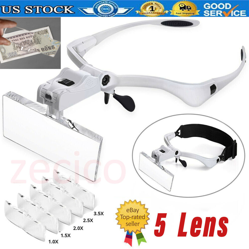 LED Jewelers Head Headband Magnifier Illuminated Visor Magnifying Glasses Loupe