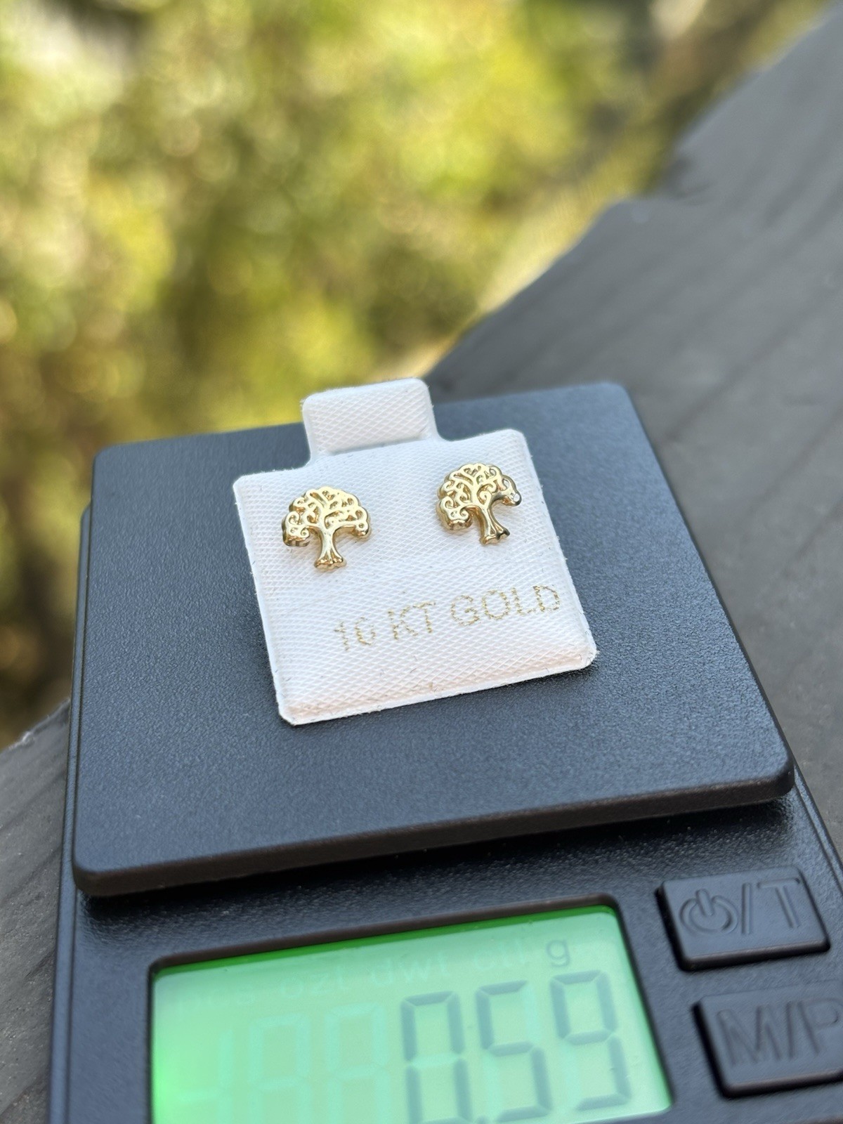 10K Yellow Gold Tree Stud Earrings No Stone Lobe Nature