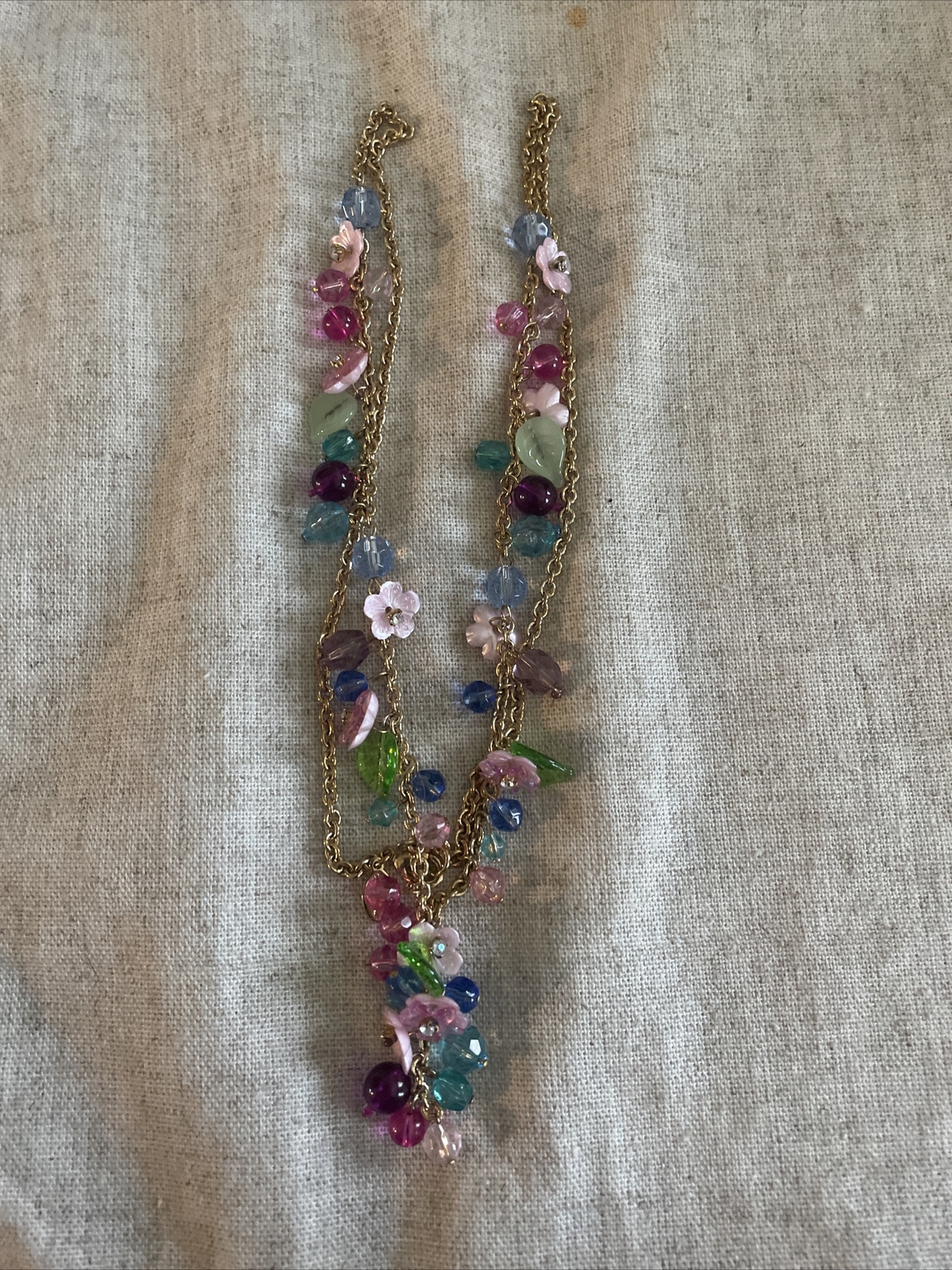 BOB MACKIE Multi Colored Flower And Bead Gold Tone 29” Necklace 7326