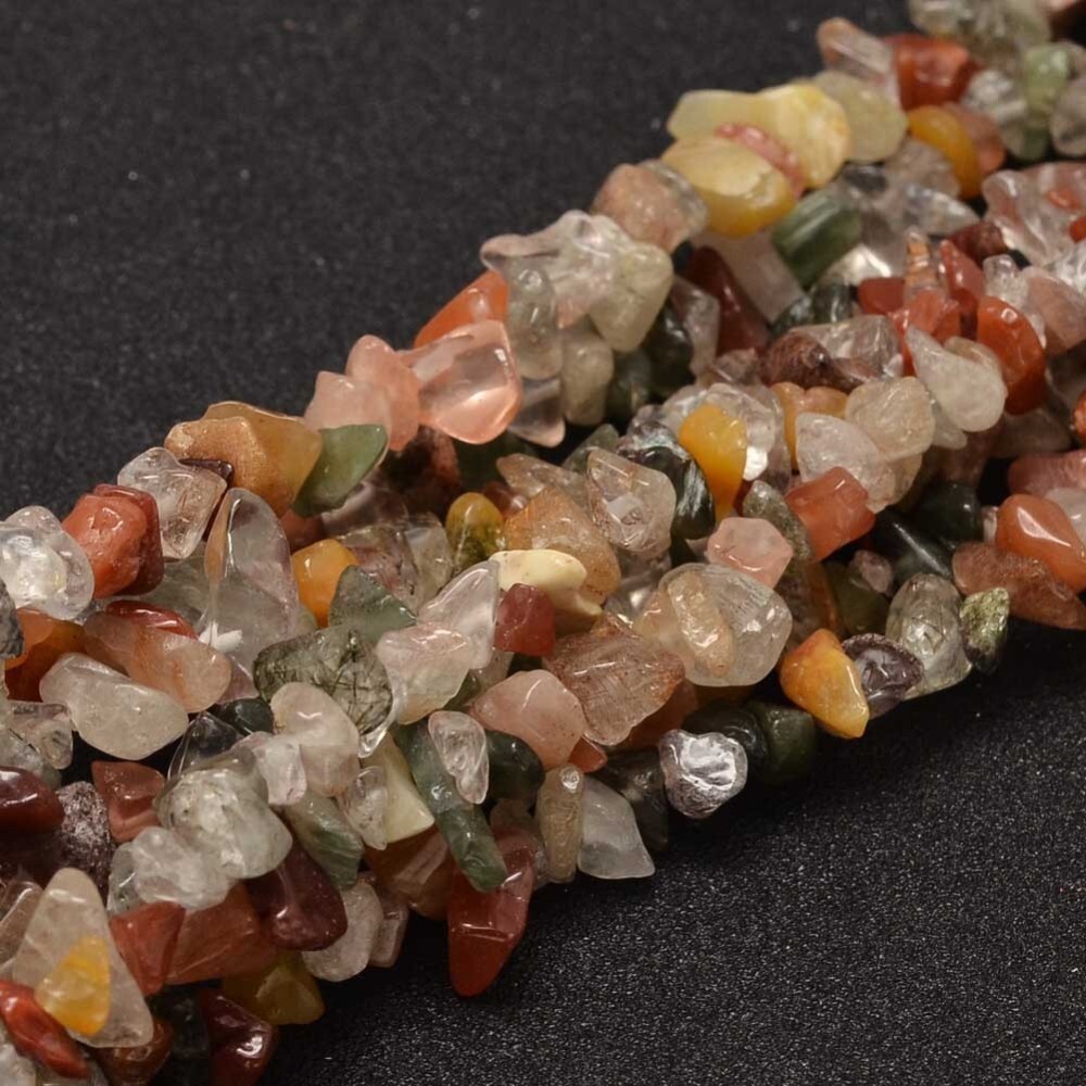 Natural Rutilated Quartz Chips Bead Strands, about 5~10mmx5~14mm, hole-1mm, 32″