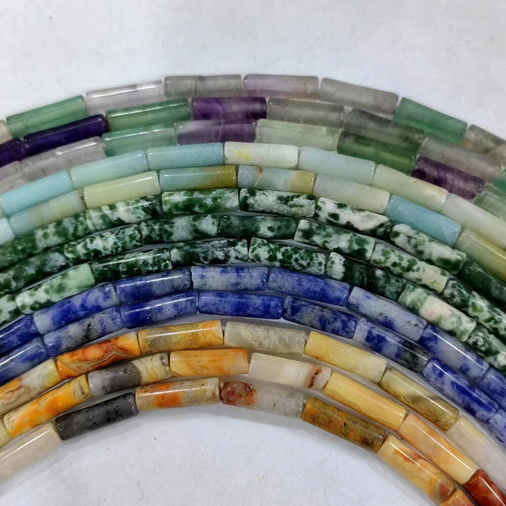 4*13mm Multi-color Gemstone Tube Cylinder Loose Beads for Jewelry Making DIY 16″