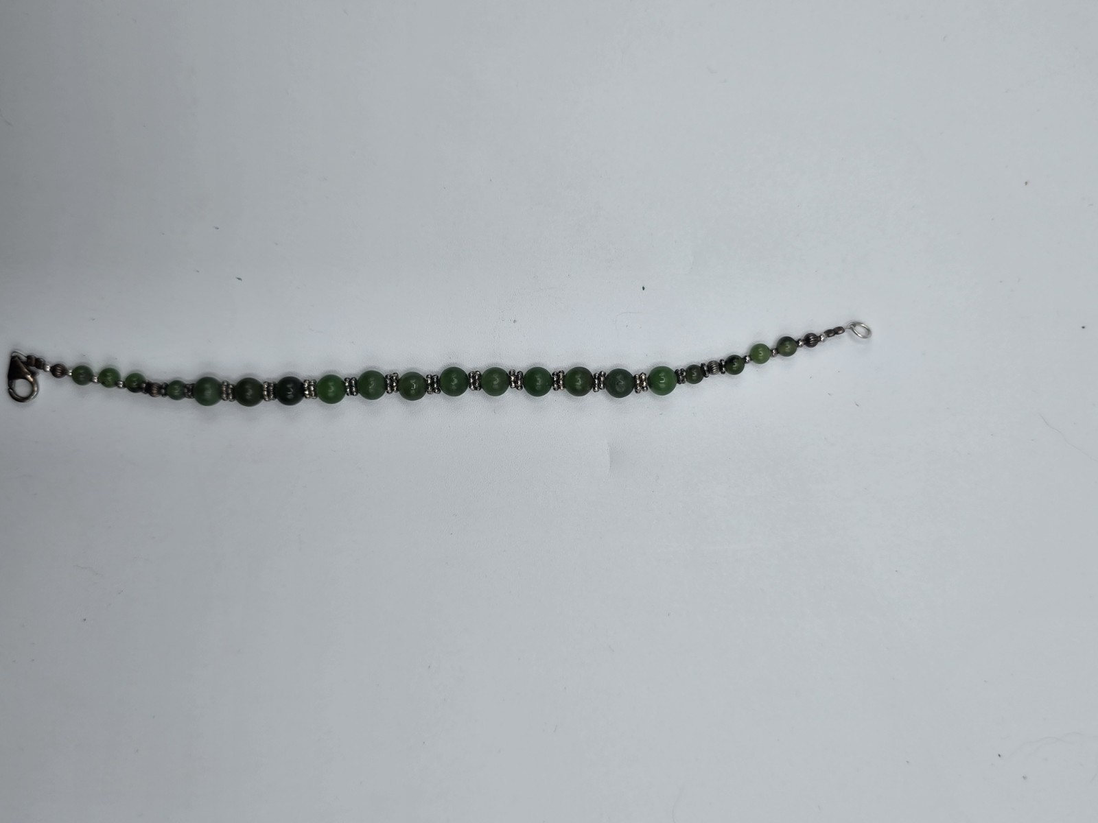 Vintage 925 Sterling Silver Natural Green Gemstone Beaded Bracelet 7″ Estate