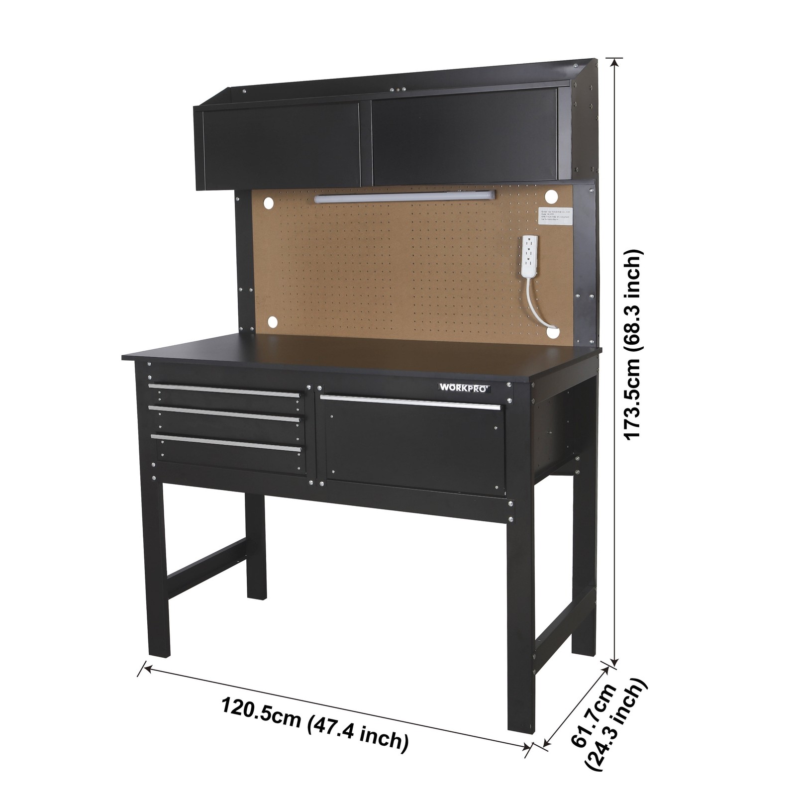 2-in-1 Workbench Cabinet Combo W/ Work Light 48in Rust Resistant Tool Storage