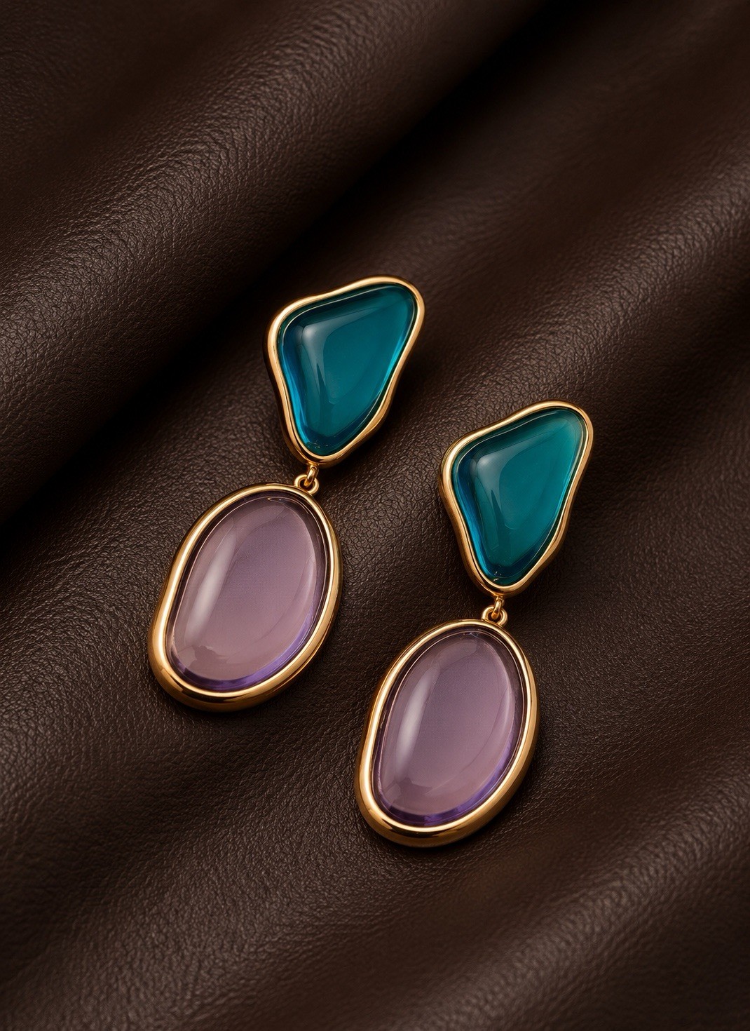 Zara Clear Earrings Gripoix Lucite Gold Cabochon Boho Geometric Statement VTG