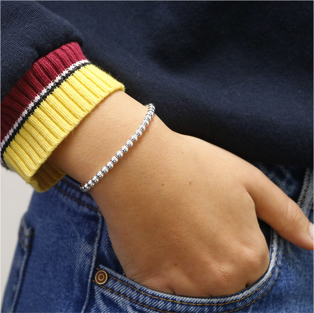 Sterling Silver 4MM-10M Italian Bead Ball Chain Bracelet- Handmade Bead Italian