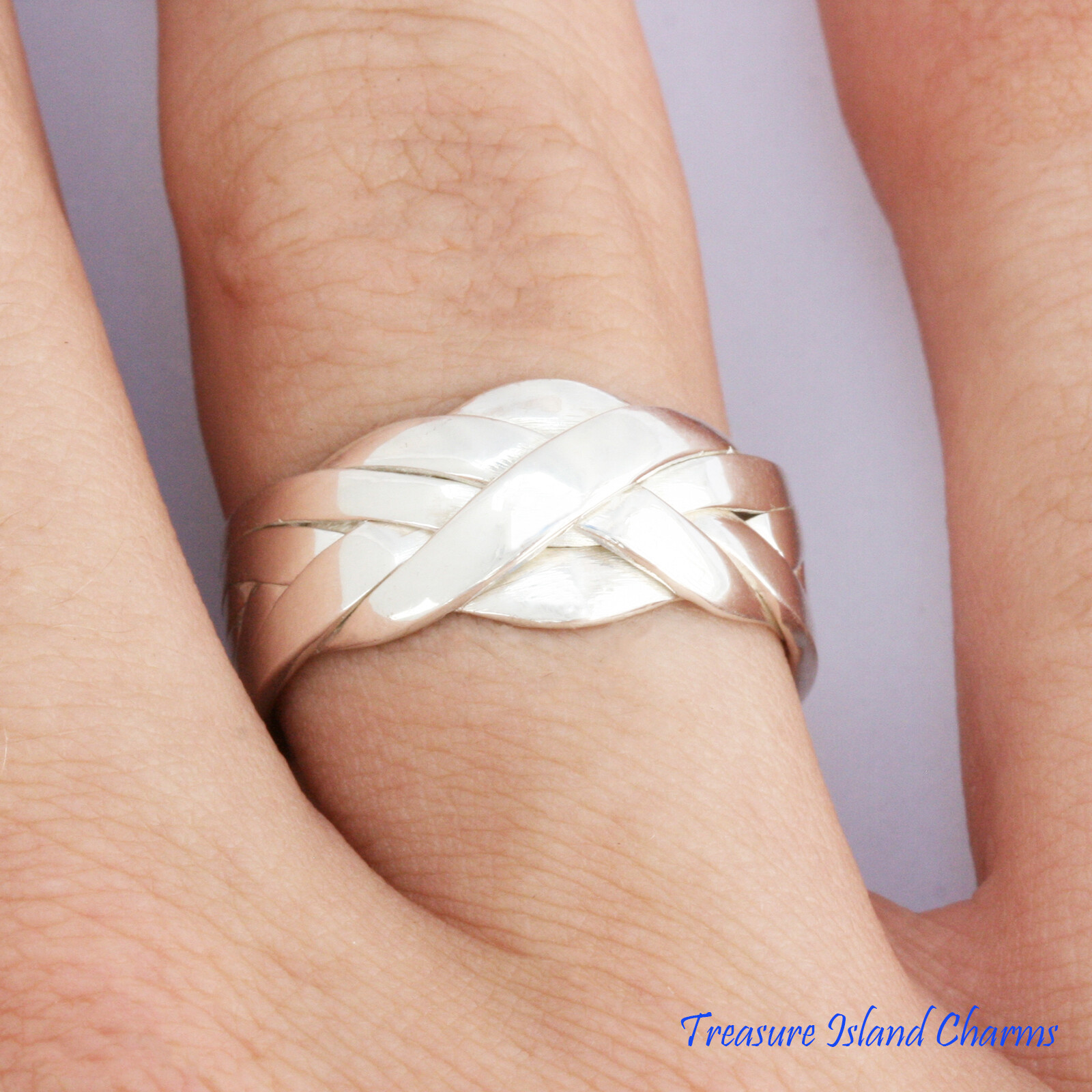 Solid 925 Sterling Silver 6-Piece 6-Band Braid Puzzle Ring Size 6,7,8,9,10,11,12