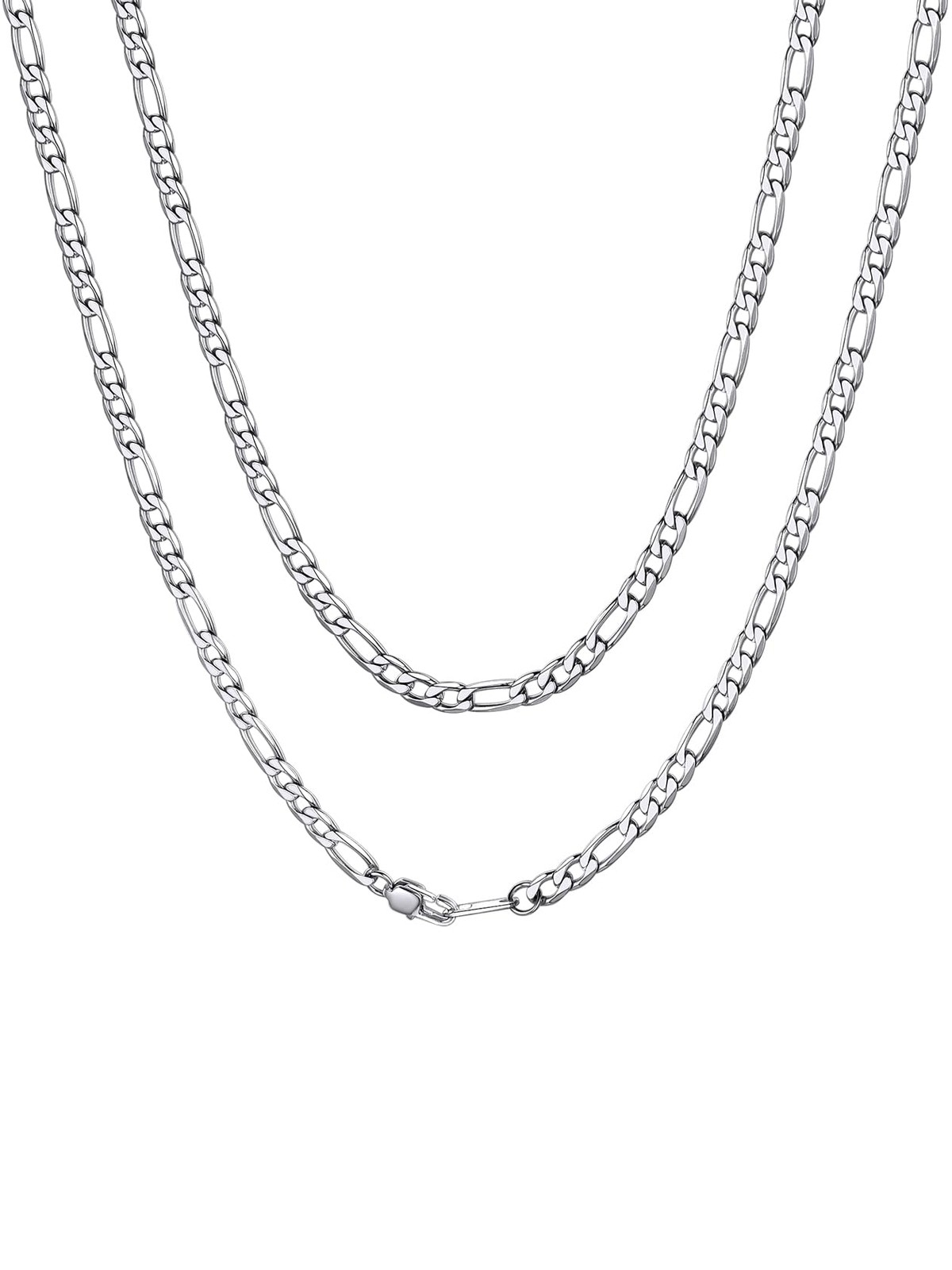 Mens Necklace Stainless Steel 4mm Figaro Link Chain Necklace, 14 Inch