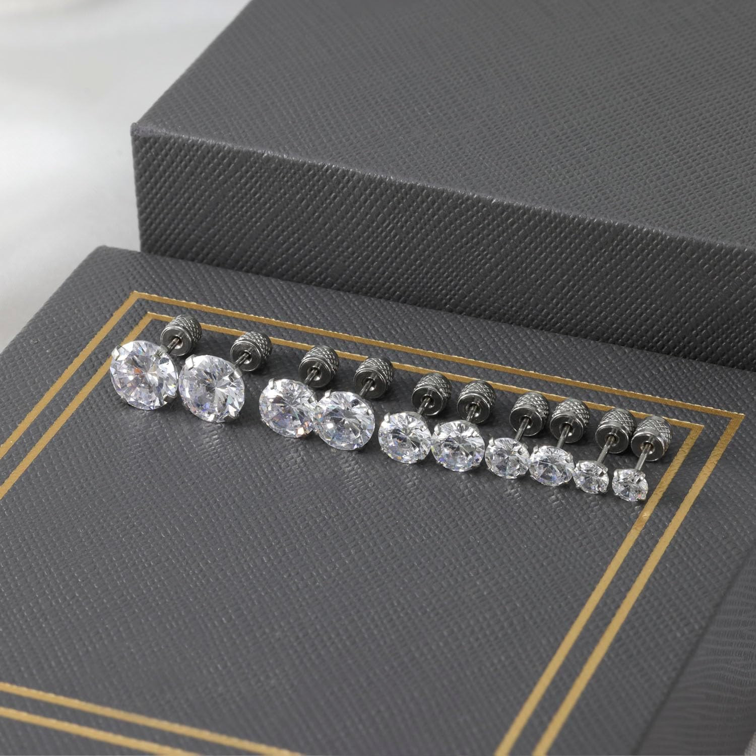 5-6 Pairs Push-In Flat Back Stud Earrings Hypoallergenic Surgical Stainless Stee