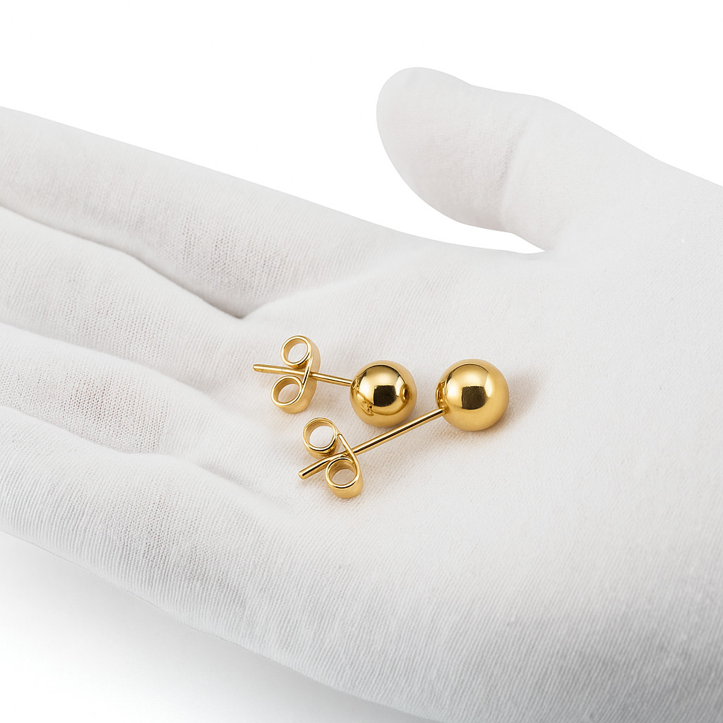 9ct Gold on Silver 2mm 3mm 4mm 5mm 6mm 8mm Ball Stud Earrings – PAIR