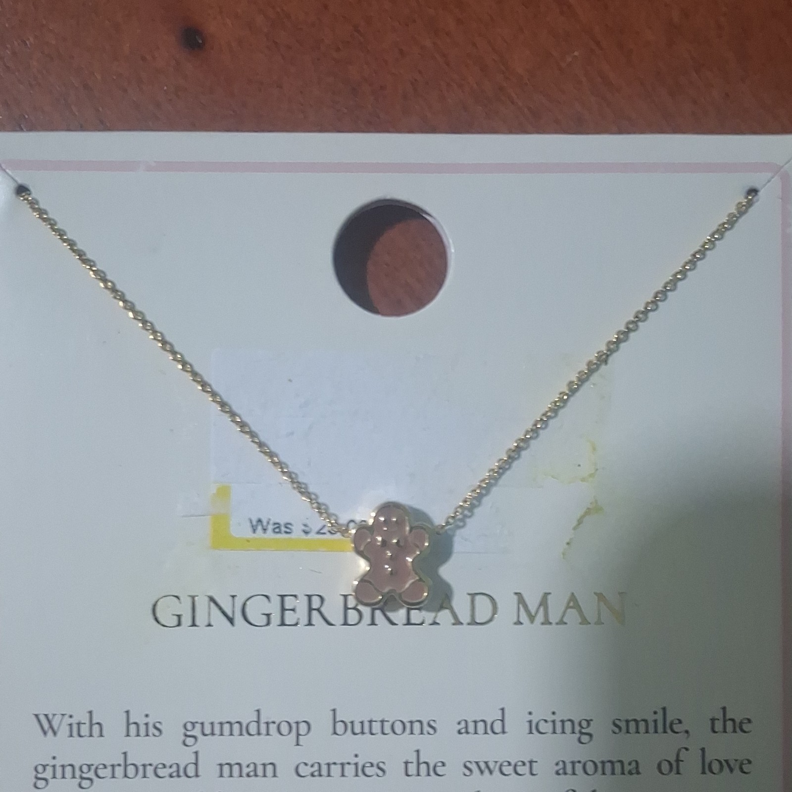 Tiny Tags Gingerbread Man Charm Pendant Necklace Yellow Gold Plated Cable 16in