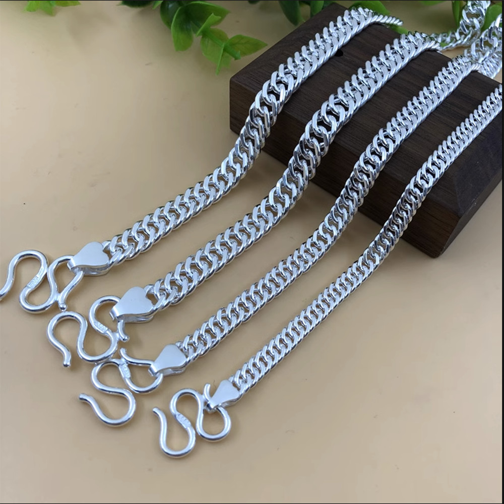 Pure 999 Fine Silver Chain Men Women 4mm/6mm/8mm Solid Cuban Curb Link Necklace