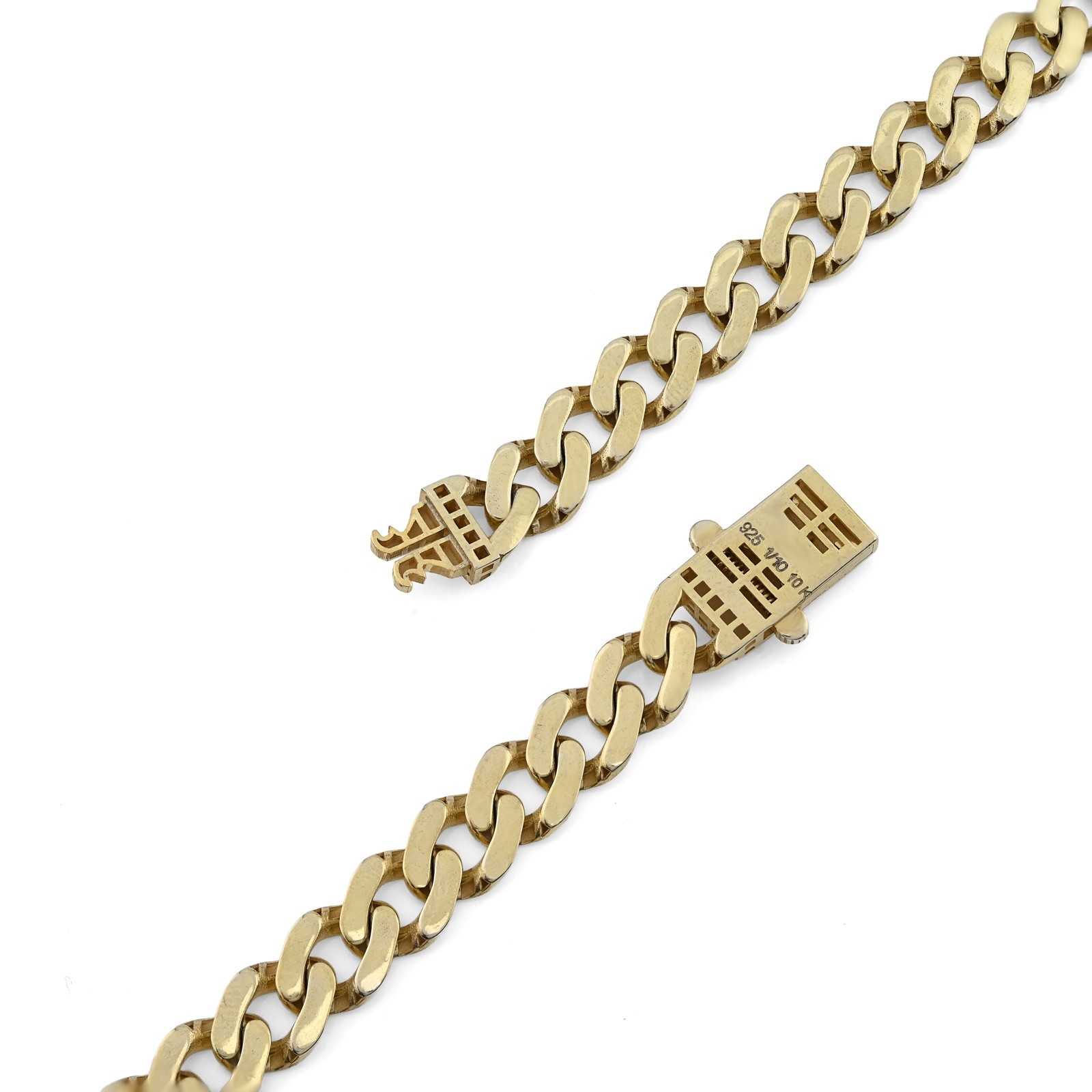 10MM Monaco Cuban Chain 24Inch Necklace 40.2g 1/10th 10k Yellow Gold Bonded 925