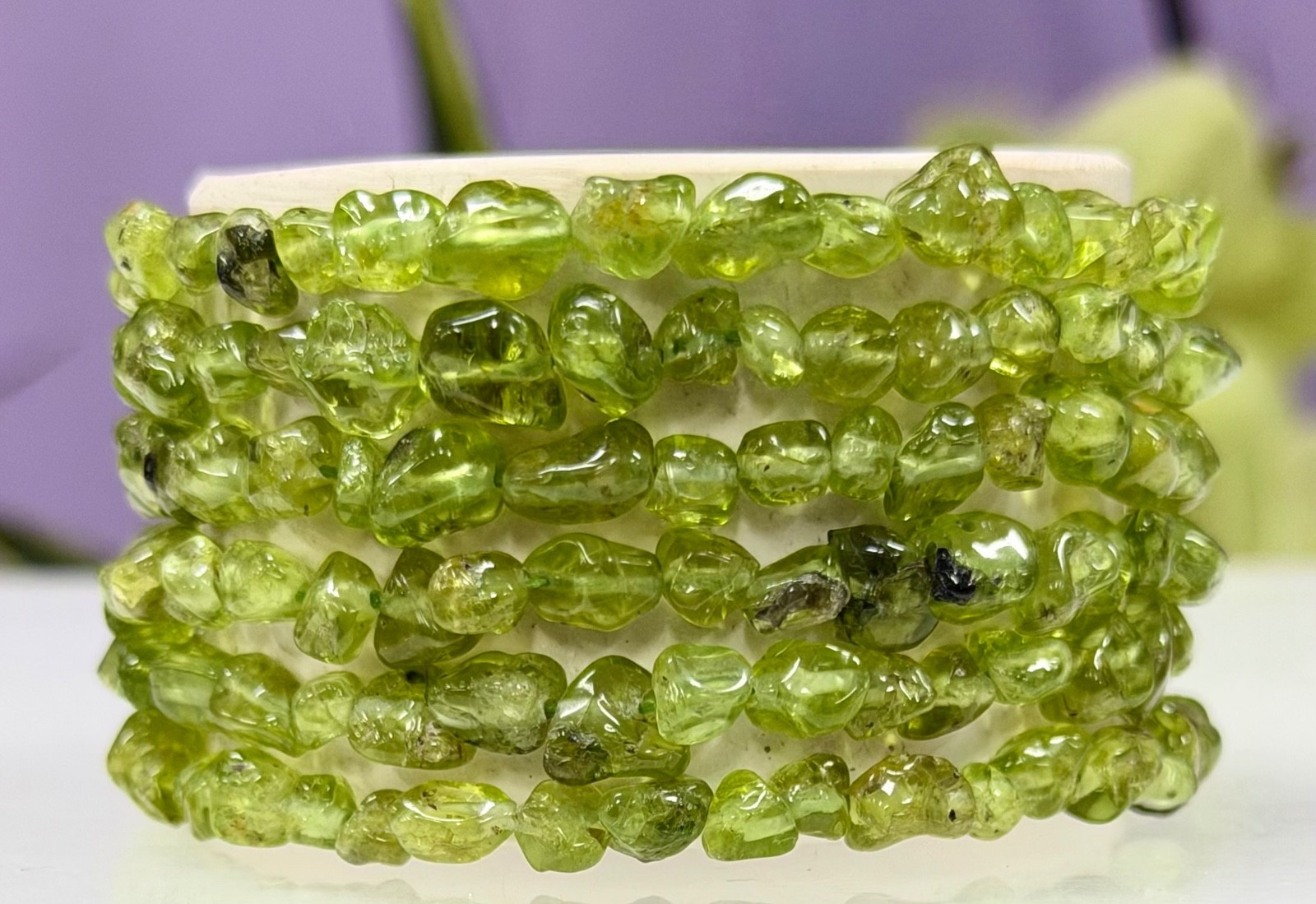 Wholesale 6 Pcs Natural Peridot Tumble Crystal Bracelet 7.5”