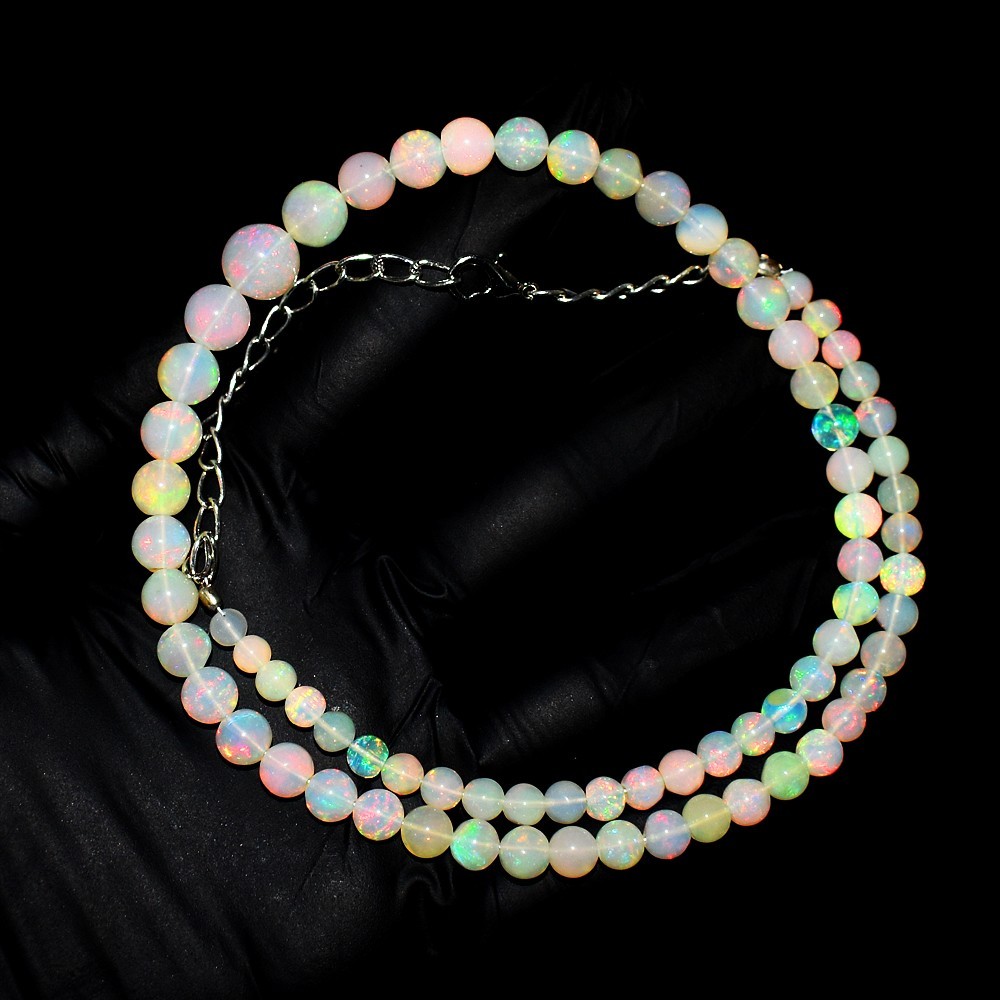20 Inches Round Shape 83. Cts Ethiopian Opal Beaded Stunning Necklace VK 11 E711