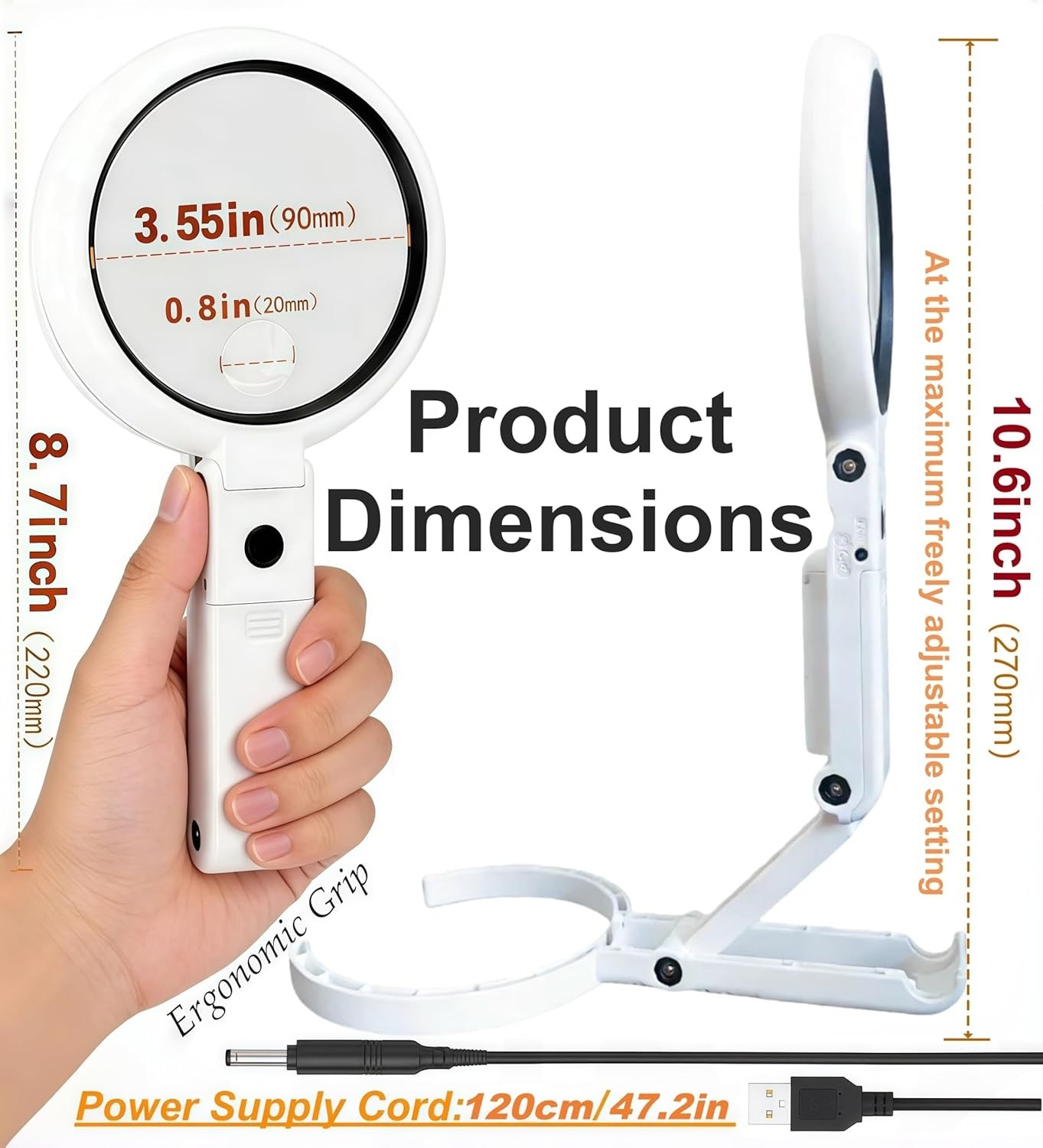Magnifying Glass with Light and Stand, 3.55 Inch Large Lens with Lightweight Fo