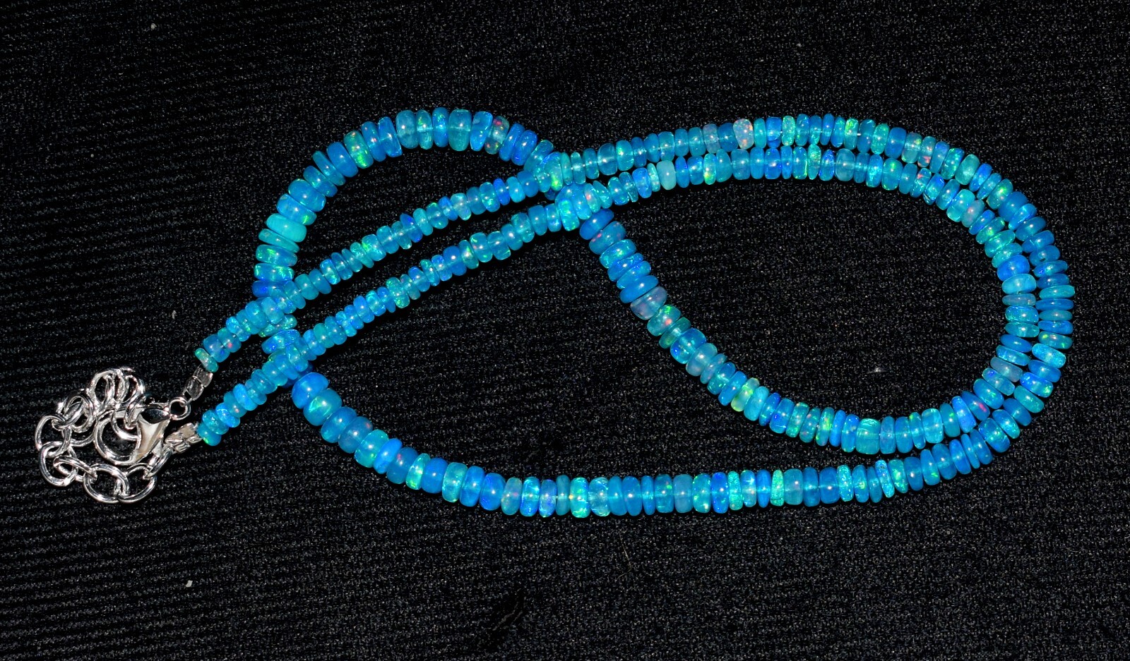 16″Natural Ethiopian Blue Opal Wello Fire Opal Gemstone Bead Necklace