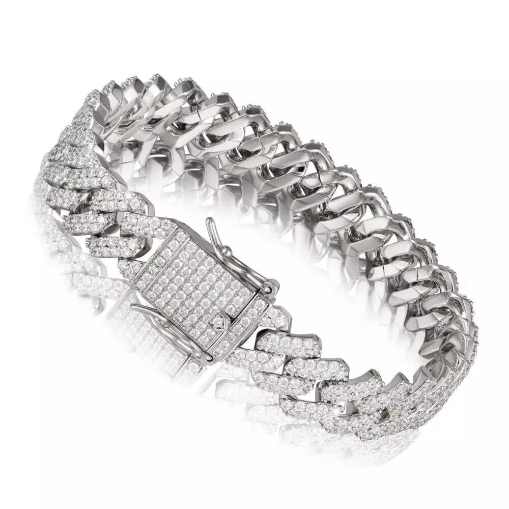 12mm Iced CZ Out Miami Cuban Link Chain 14k/White Gold Plated Stainless Steel