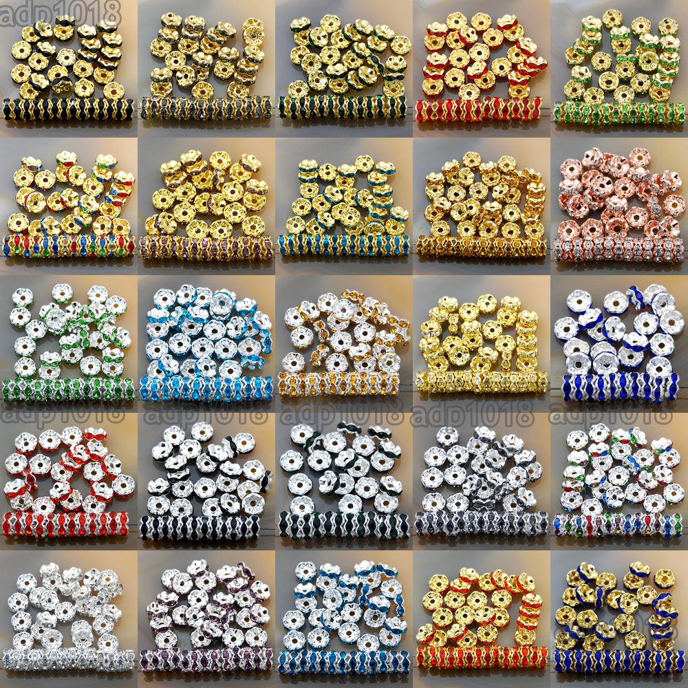 100Pcs Czech Crystal Rhinestone Wavy Rondelle Spacer Beads 4-10mm Gold & Silver