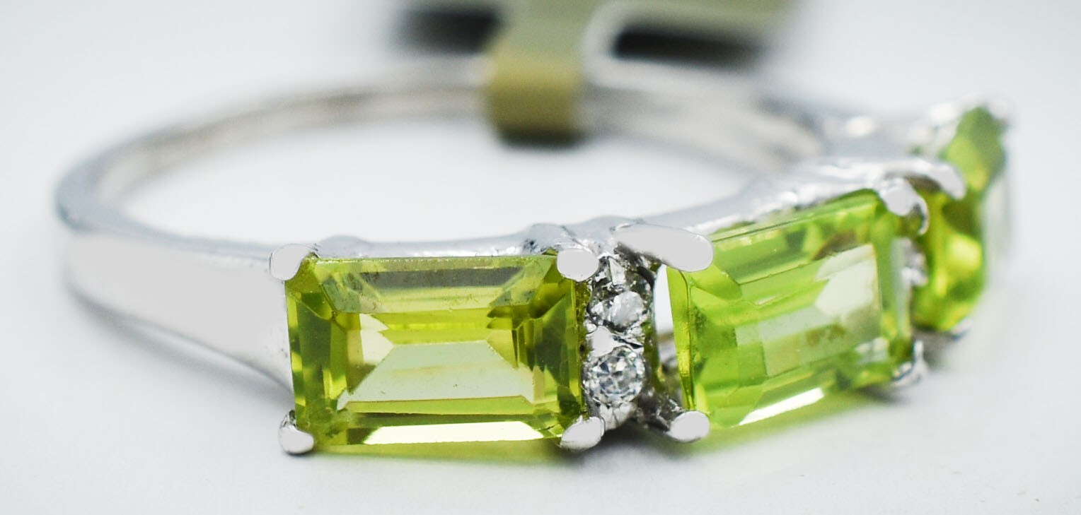GENUINE 2.34 Cts PERIDOT & DIAMOND RING 10k WHITE GOLD – Free Appraisal Service