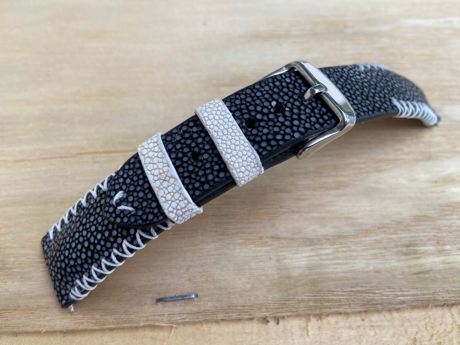 Black Stingray Leather Watch Strap Band, Size 16mm 18mm 19mm 20mm 22mm 24mm 26mm
