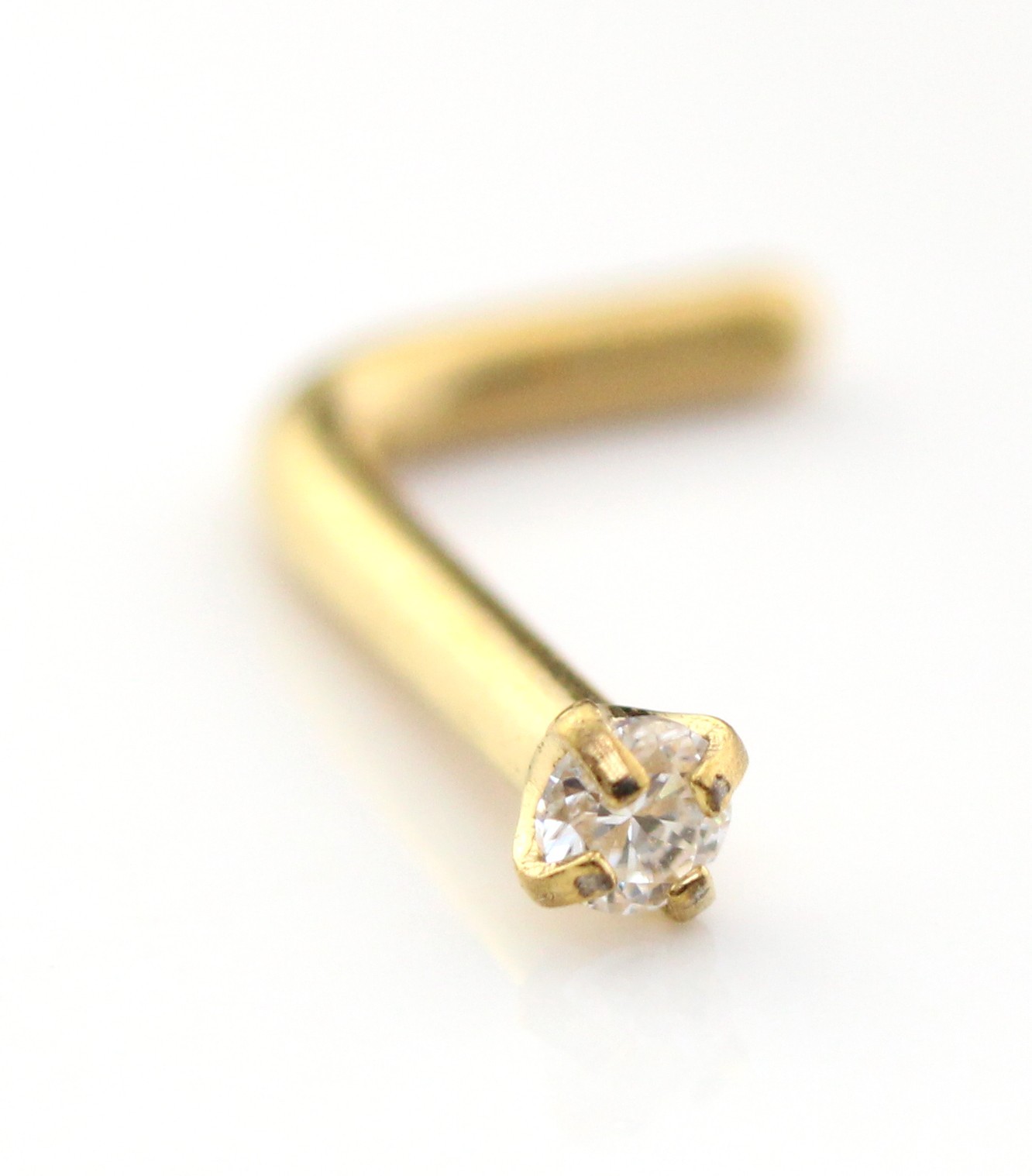 Moissanite L-Shape Nose Ring Silver Stud 18G 20G Surgical Steel Gold PVD