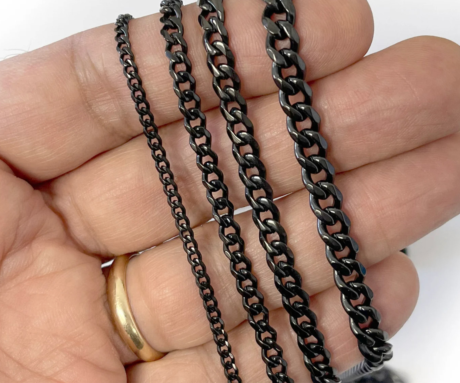 Black Plated Beveled Cuban Link Stainless Steel 316L Chain Necklace 14″-48″