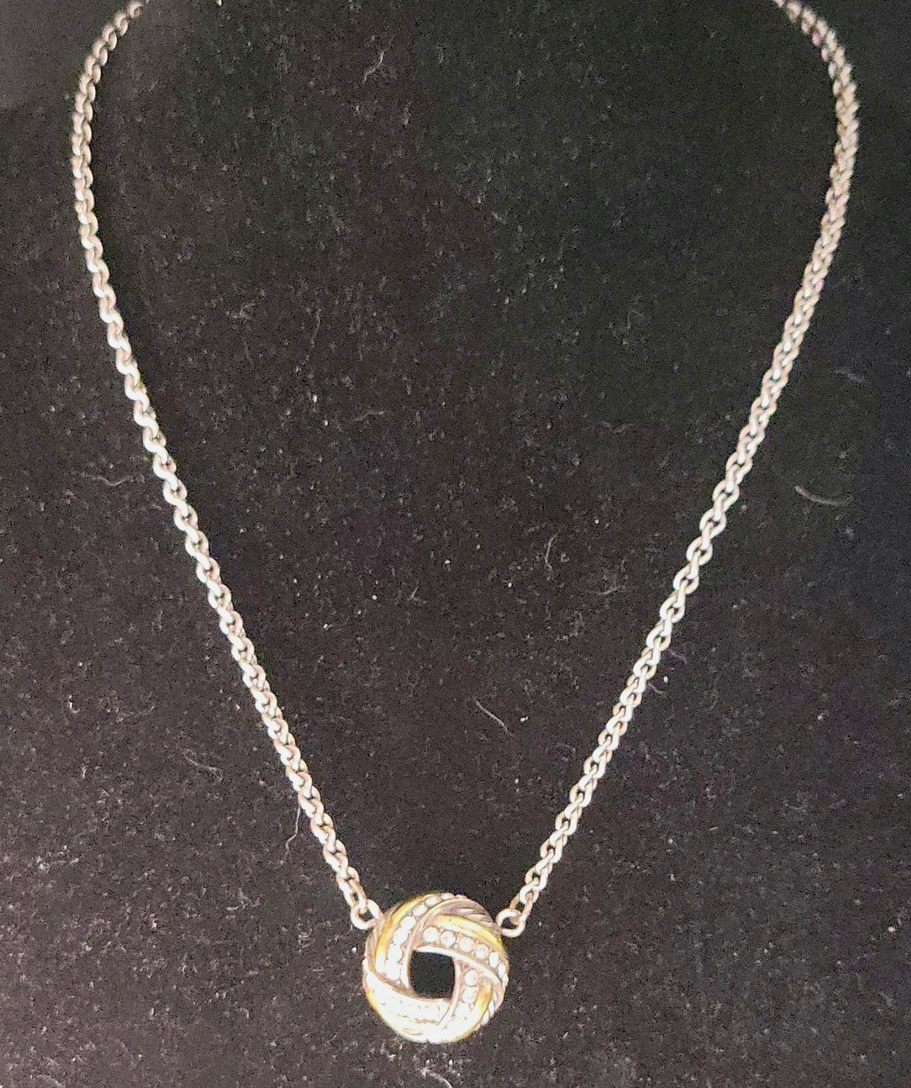 Brighton Two Tone Rope Chain Necklace Crystal Pavé Knot Pendant Adjustable