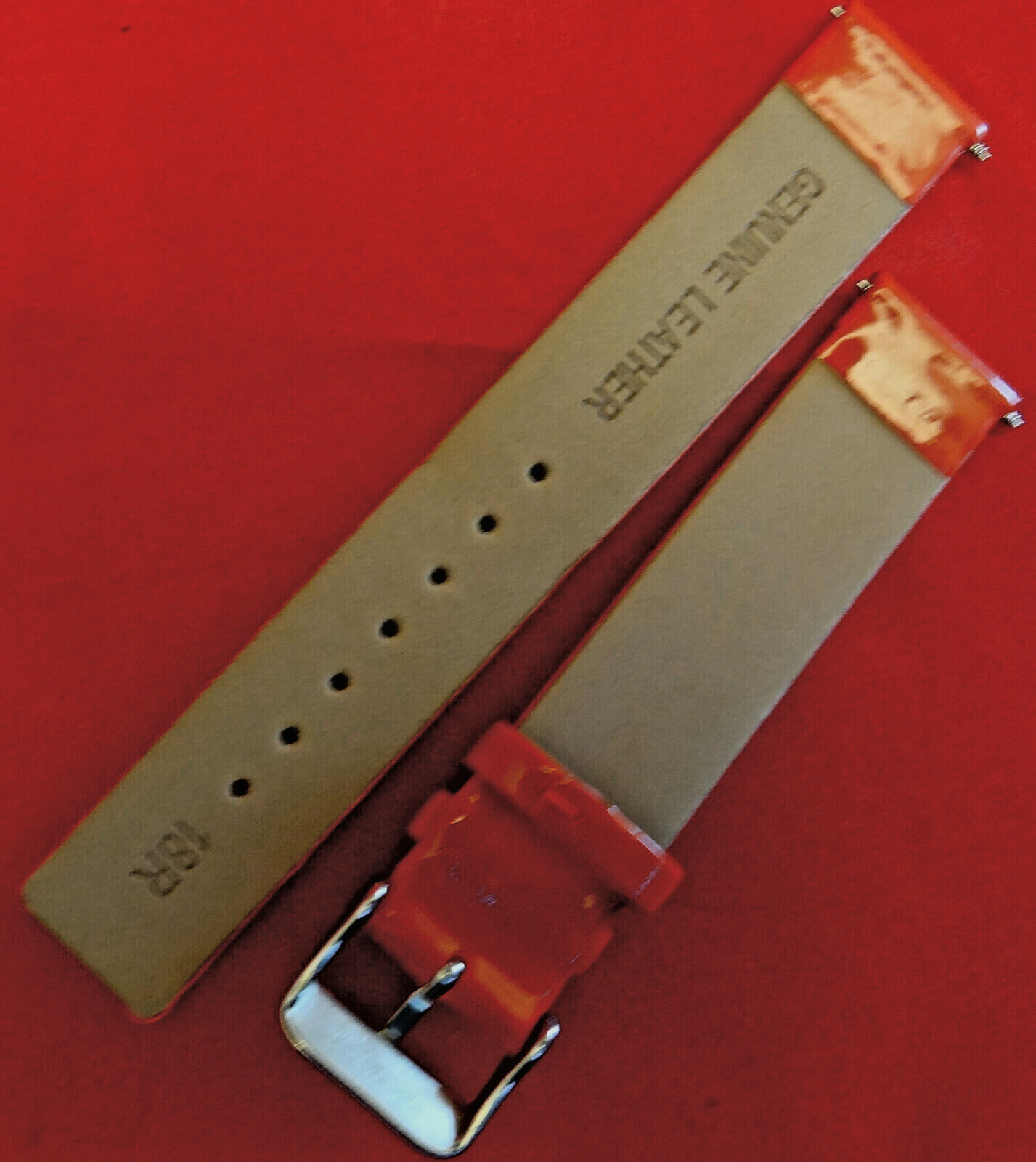 New Glossy Red Genuine Patent Leather 18mm Regular Watch Band Silver Tone Buckle