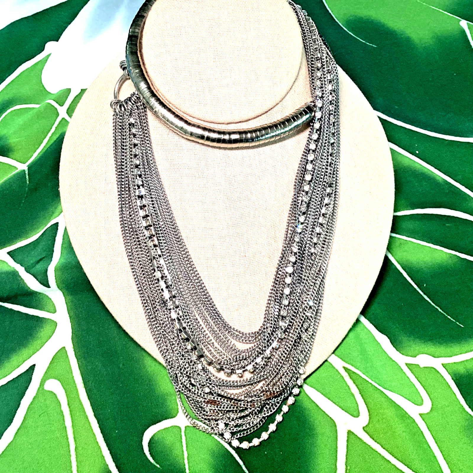 You and i 30 “Silver Tone Multi Layered Clear Crystal Statement Chain Necklace