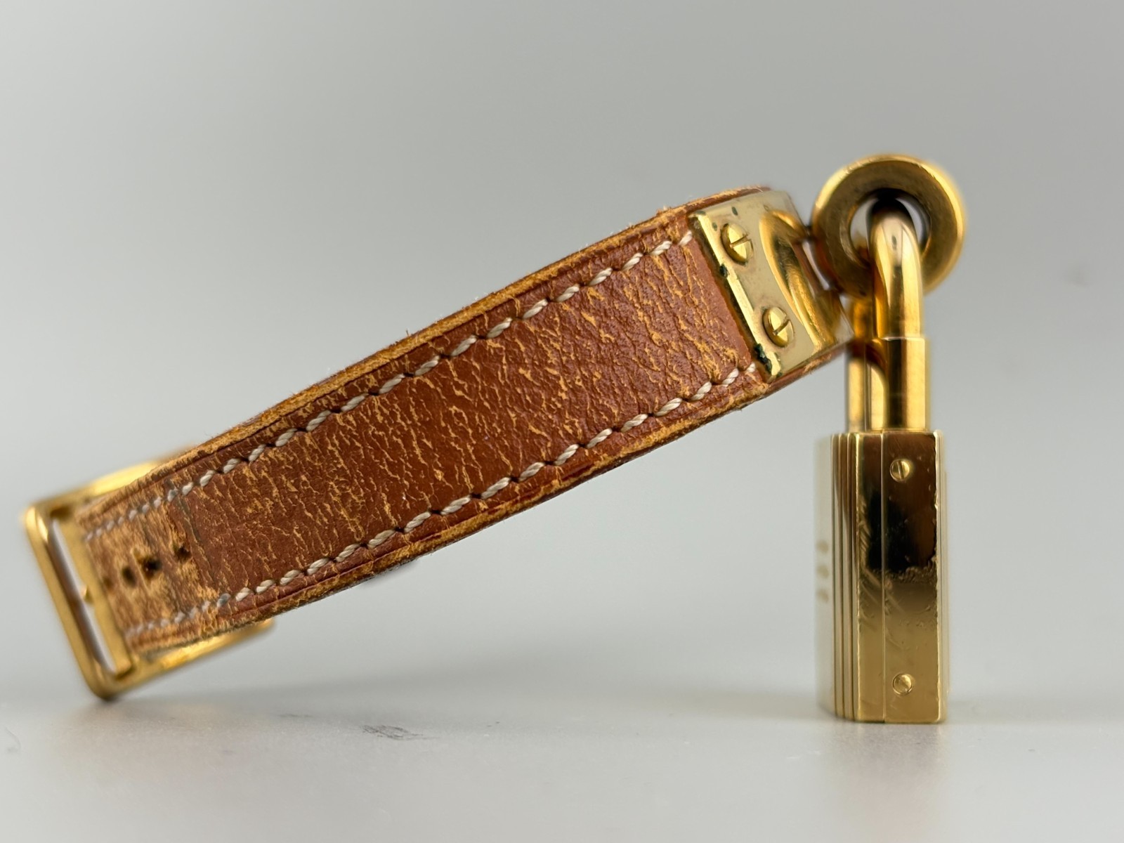 [Very Good] HERMES Kelly Gold Swiss Qz Women’s Padlock Watch Brown Belt