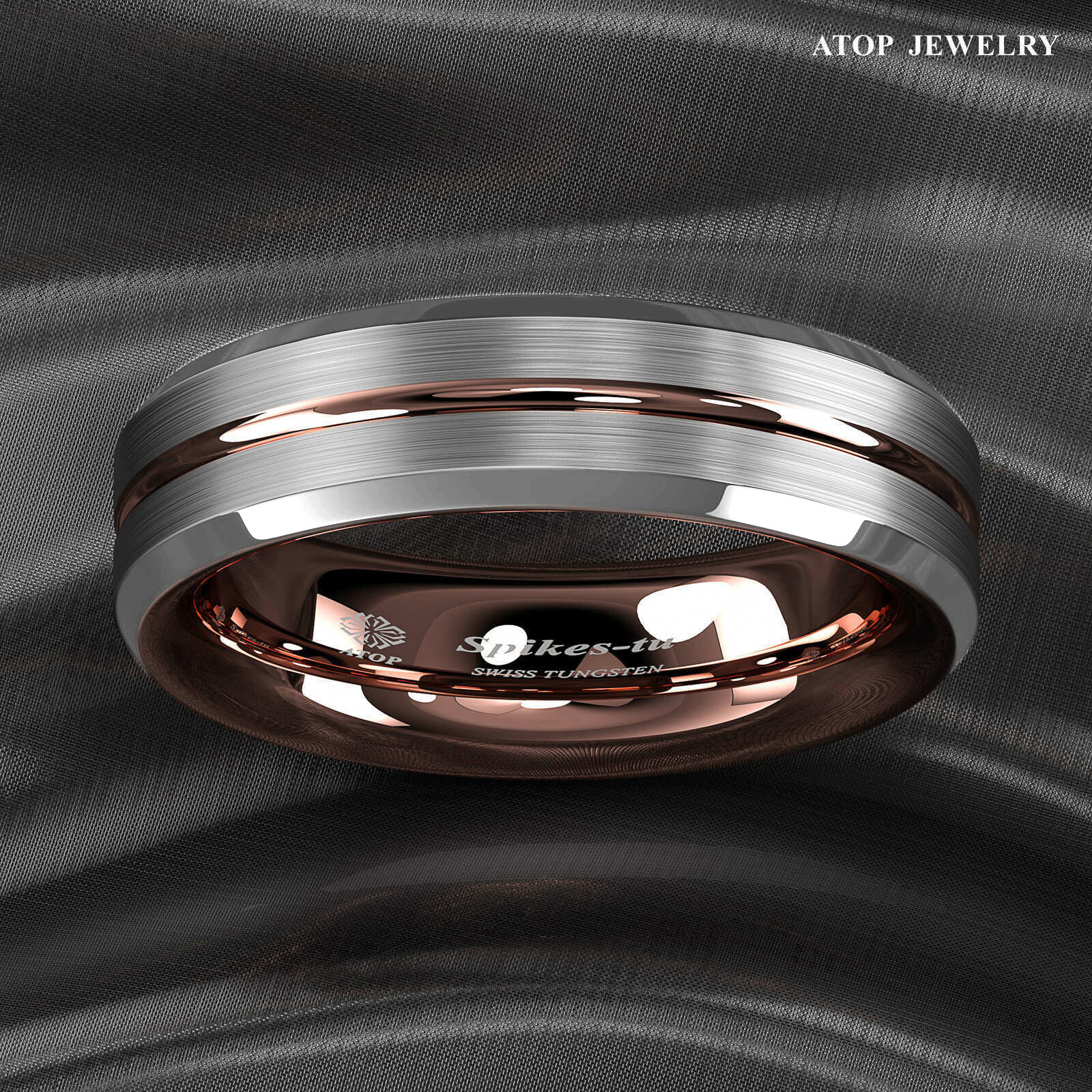 8/6mm ATOP Tungsten Carbide Ring Silver Stripe Comfit Wedding Band Men Women
